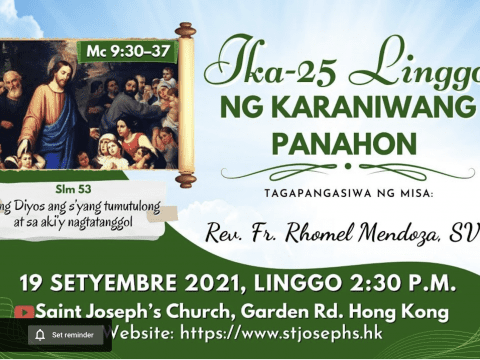 Mga Misang Pilipino, mula sa St. Joseph’s Church, Central, ika-25 linggo ng Karaniwang Panahon, Setyembre 19
