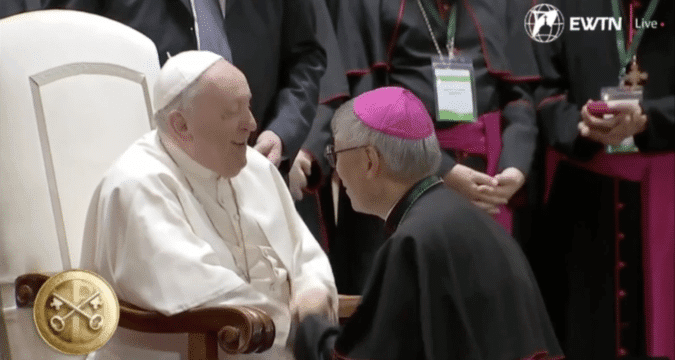 Mongolia: Pope Francis greeting Bishop Stephen Chow Sau Yan, SJ