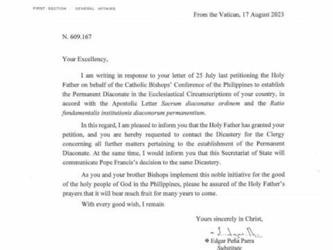 Pope approves permanent diaconate for Philippines Pope approves permanent diaconate for Philippines