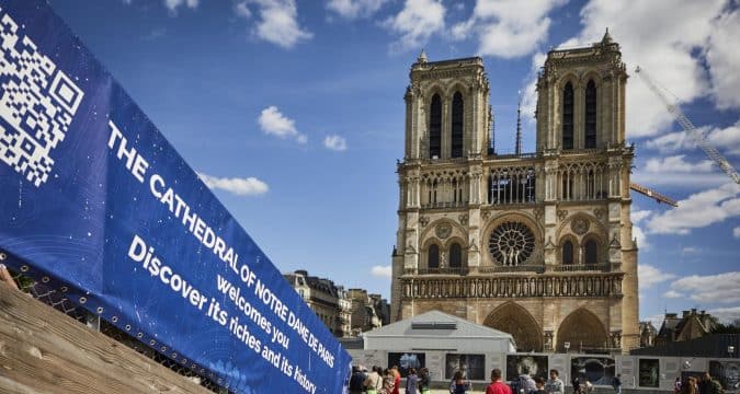 Interfaith leaders meet in front Notre Dame Cathedral Interfaith leaders meet in front Notre Dame Cathedral