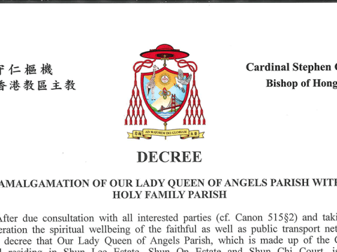 Decree: Amalgamation of Our Lady Queen Of Angels Parish with holy family parish